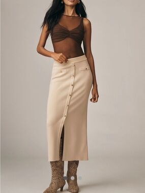 Anthropologie Beige Button-Front Midi Skirt Size S Brand New without tags.